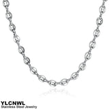 Stainless Steel Coffee Bean Chain Necklace For Men Women Silver