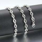 Stainless Steel Coffee Bean Chain Necklace For Men Women Silver
