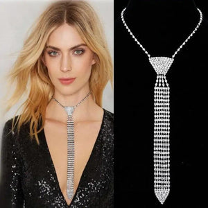 Rhinestone Long Necklace for Women, Fashionable Necktie Style