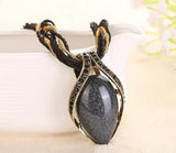Vintage Teardrop Resin Choker Necklace Rhinestones Pendant XL016