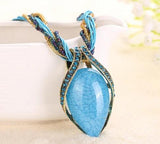 Vintage Teardrop Resin Choker Necklace Rhinestones Pendant XL016
