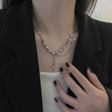 Female Stainless Steel Necklace Hip-hop Cross Star Pearl Stitching