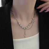 Female Stainless Steel Necklace Hip-hop Cross Star Pearl Stitching