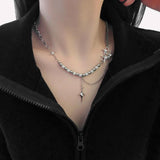 Female Stainless Steel Necklace Hip-hop Cross Star Pearl Stitching