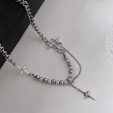 Female Stainless Steel Necklace Hip-hop Cross Star Pearl Stitching