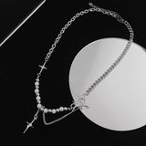 Female Stainless Steel Necklace Hip-hop Cross Star Pearl Stitching