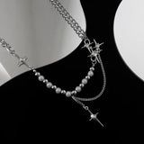 Female Stainless Steel Necklace Hip-hop Cross Star Pearl Stitching