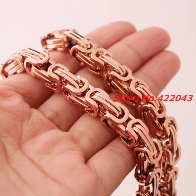 Rose Stainless Steel Chain Necklace Byzantine Style Jewelry