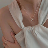 925 Silver Necklace Geometric Double Circle Pendant