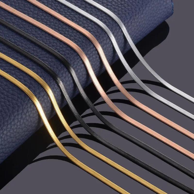 3mm Stainless Steel Flat Necklace Filmy Snake Chain Men Gift Jewelry