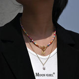 Colorful Initial Chokers Necklace for Women Plated Stainless Steel Chain