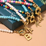 Colorful Initial Chokers Necklace for Women Plated Stainless Steel Chain