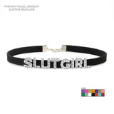 Rhinestone Letter Slut Girl Necklace Bad Word Choker Leather Cosplay