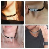 Rhinestone Letter Slut Girl Necklace Bad Word Choker Leather Cosplay