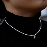 Crystal Beads Letter Choker Necklace Stainless Steel Chain Pendant