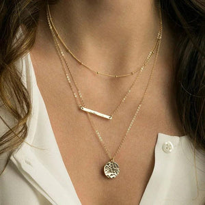 eManco Layered Chains Long Necklace Women Link Chain Necklace Pendant
