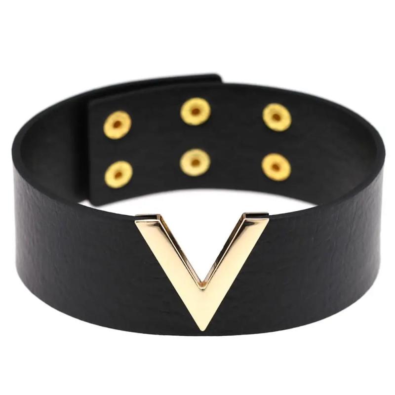 V Metal Oversized Choker Leather Collar Bondage Harness Necklace