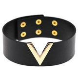 V Metal Oversized Choker Leather Collar Bondage Harness Necklace