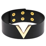 V Metal Oversized Choker Leather Collar Bondage Harness Necklace