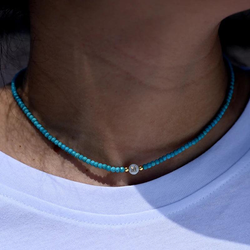 Faceted Stone Initial Choker Stainless Steel Necklace for Women