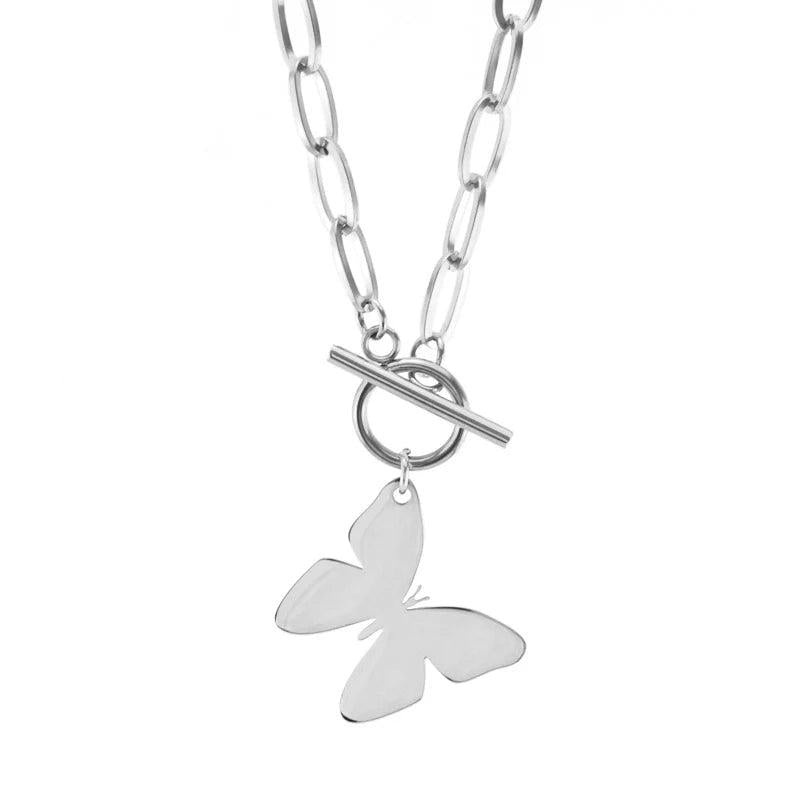 Stainless Steel Butterfly Choker Pendant Necklace