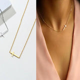 Sideway Cross Necklace Stainless Steel Minimalist Choker Jewelry