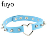 Sexy Punk Choker Collar Spike Rivets Lock Leather Necklaces Bondage Cosplay