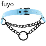 Sexy Punk Choker Collar Spike Rivets Lock Leather Necklaces Bondage Cosplay