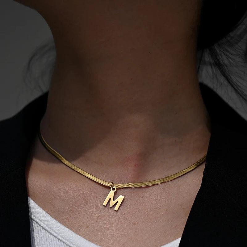 Golden Stainless Steel Initial Choker Necklace for Women