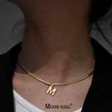 Golden Stainless Steel Initial Choker Necklace for Women