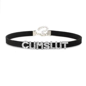 Rhinestone Letters CUMSLUT Choker Collar Women Men Goth Chocker Adult Cosplay