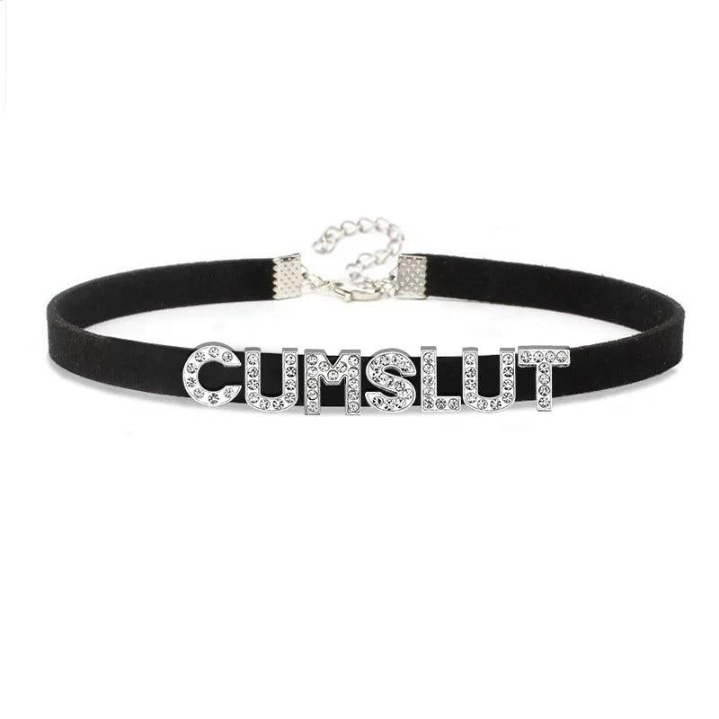 Rhinestone Letters CUMSLUT Choker Collar Women Men Goth Chocker Adult Cosplay