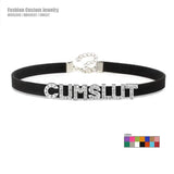 Rhinestone Letters CUMSLUT Choker Collar Women Men Goth Chocker Adult Cosplay