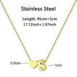 Tiny Heart Initial Necklace Silver Stainless Steel Letter Name Choker