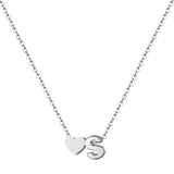 Tiny Heart Initial Necklace Silver Stainless Steel Letter Name Choker