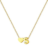 Tiny Heart Initial Necklace Silver Stainless Steel Letter Name Choker