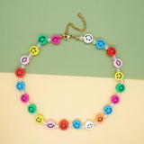 Go2BoHo Smiley Necklace Multicolor Crystal Beads Boho Clay Happy Smile Jewelry