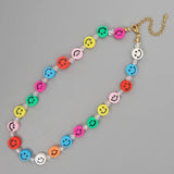 Go2BoHo Smiley Necklace Multicolor Crystal Beads Boho Clay Happy Smile Jewelry