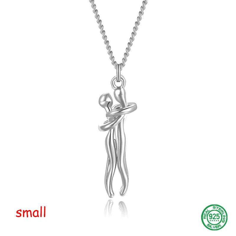 S925 Silver Women's Pearl Necklace Couple Hug Pendant Chain 2021