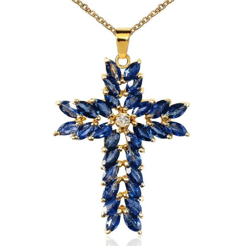 CAOSHI Crystal Stone Crucifix Pendant Necklace for Women