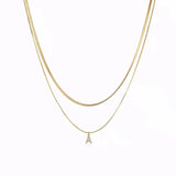 316L Stainless Steel Letter Necklace Punk Blade Chain Double Layer Zircon