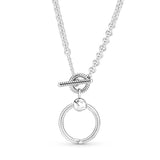 925 Silver O Pendant T-bar Necklace for Women Charm DIY Jewelry