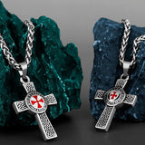 316L Stainless Steel Cross Shield Drop Red and Rubber Men's Pendant Necklace