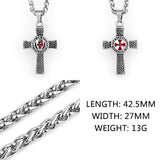 316L Stainless Steel Cross Shield Drop Red and Rubber Men's Pendant Necklace