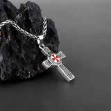 316L Stainless Steel Cross Shield Drop Red and Rubber Men's Pendant Necklace