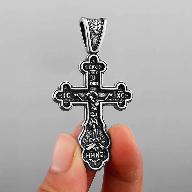 Steel Cast Catholic Crucifix Pendant Men's Necklace