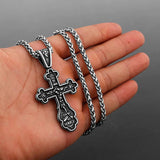 Steel Cast Catholic Crucifix Pendant Men's Necklace