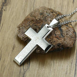 Christian Crucifix Men's Necklace Stainless Steel Lords Prayer Cross Pendant