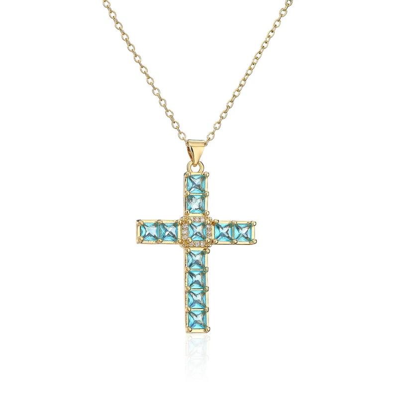 Hip Hop Style Cross Necklace with Clear Crystal Zircon