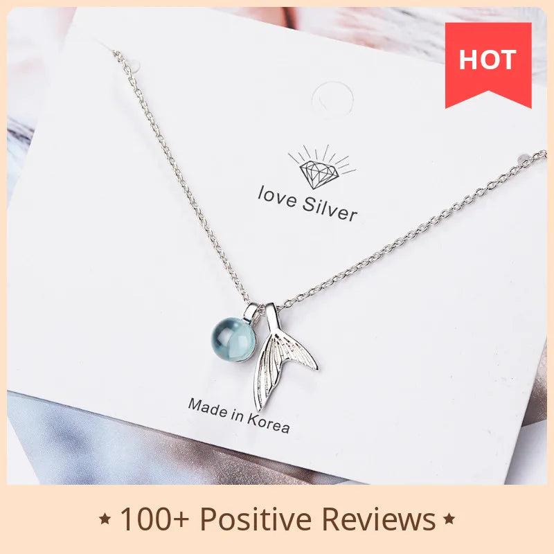 Silver Mermaid Crystal Necklace For Women